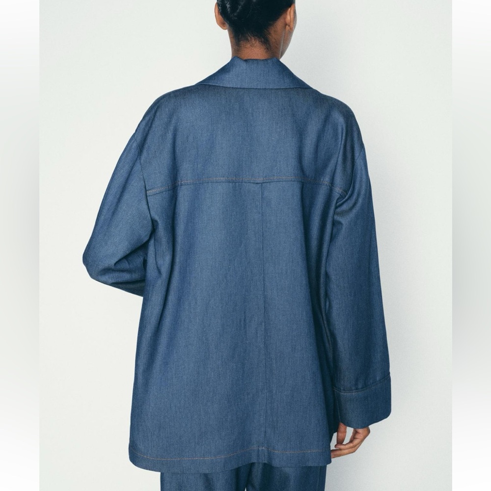 Denim effect Blue Oversized Women's Blazer - Picture 7 of 12
